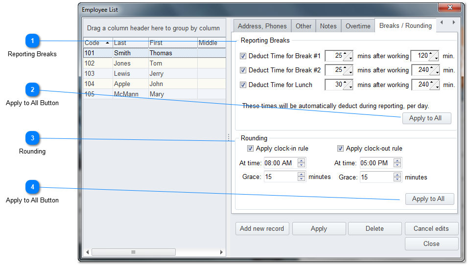 Breaks / Rounding Tab